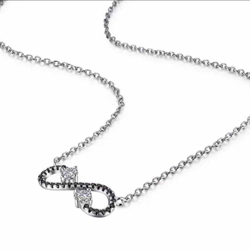 Sterling Silver Infinity Pendant Necklace with Black and White Stones